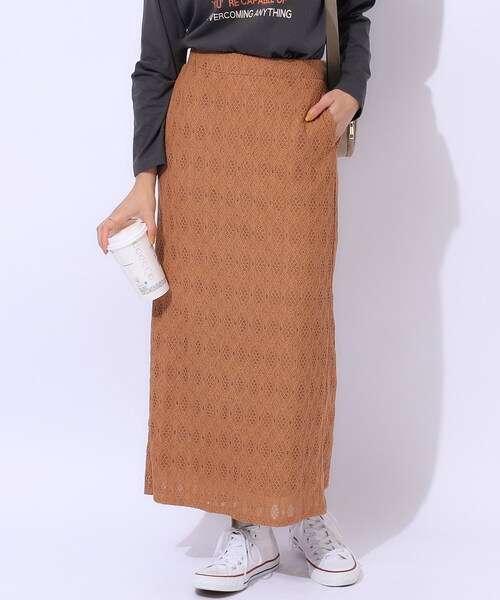 Cutie Blonde(キューティーブロンド)の「◆きれいめにもカジュアルにも レースナロースカート(スカート・レディース・キャメル/ブラック・04/03/02)」の1枚目の写真
