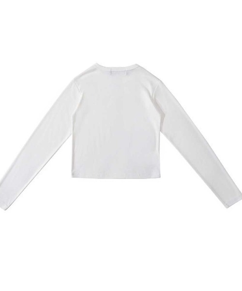 muahmuah(ムーアムーア)の「A'GEM/9 × .kom 『muah muah/ムーアムーア』 SIGNATURE CROP HALF T-SHIRT/シグニチャークロップハーフロングシャツ(Tシャツ/カットソー・レディース・ホワイト/ブラック・FREE)」の11枚目の写真