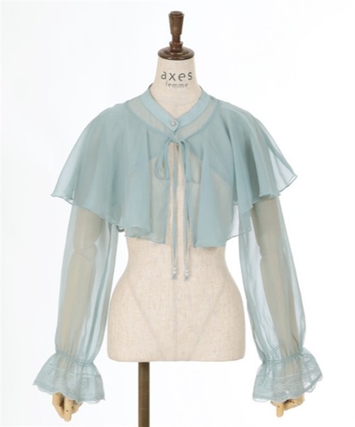 axes femme（アクシーズファム）の「ケープ付ラメショートブラウス（シャツ/ブラウス・レディース・ミント/ネイビー/ホワイト・FREE）」の5枚目の写真