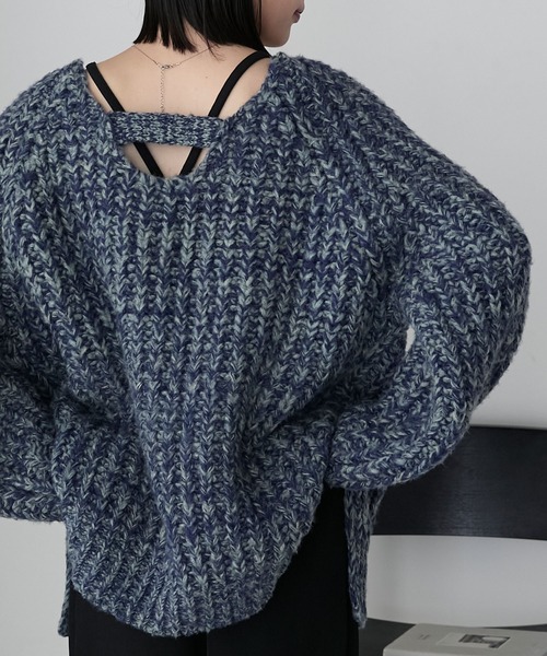 forksy.（フォルクシー）の「【forksy.】バックシャンローゲージメランジニットプルオーバー（ニット/セーター・レディース・グレー/アイボリー/ピンク/ネイビー/ベージュ・FREE）」の4枚目の写真