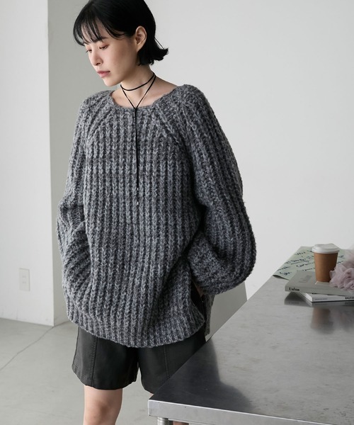 forksy.（フォルクシー）の「【forksy.】バックシャンローゲージメランジニットプルオーバー（ニット/セーター・レディース・グレー/アイボリー/ピンク/ネイビー/ベージュ・FREE）」の21枚目の写真