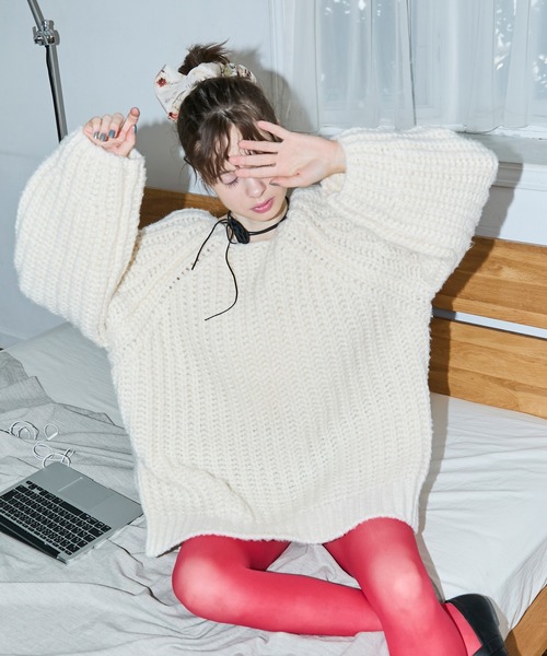 0101love プロフィール必読☆KASSIA ロングスリーブ forksy.】バックシャンローゲージメランジニットプルオーバー