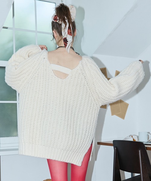 セール】【forksy.】バックシャンローゲージメランジニットプル