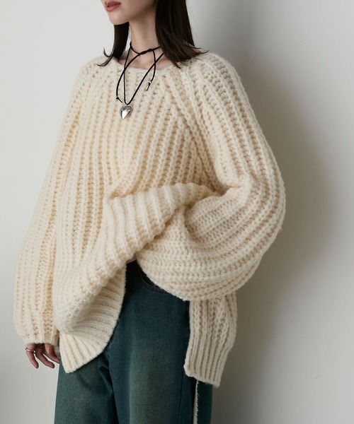 セール】【forksy.】バックシャンローゲージメランジニットプル