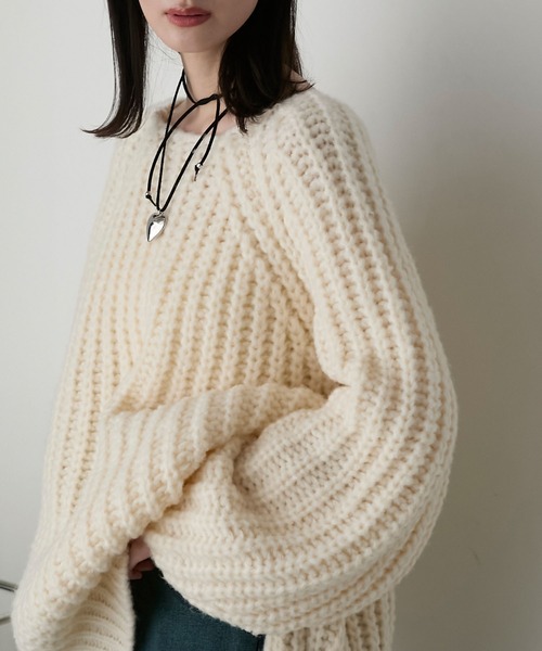 forksy.（フォルクシー）の「【forksy.】バックシャンローゲージメランジニットプルオーバー（ニット/セーター・レディース・グレー/アイボリー/ピンク/ネイビー/ベージュ・FREE）」の10枚目の写真