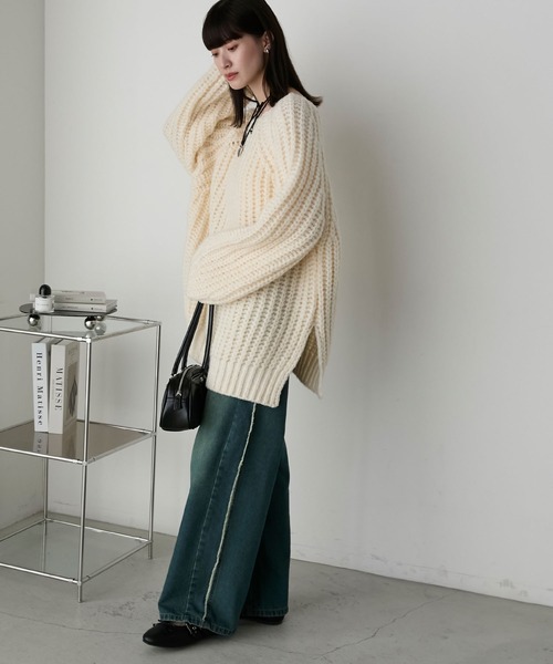 forksy.（フォルクシー）の「【forksy.】バックシャンローゲージメランジニットプルオーバー（ニット/セーター・レディース・グレー/アイボリー/ピンク/ネイビー/ベージュ・FREE）」の17枚目の写真