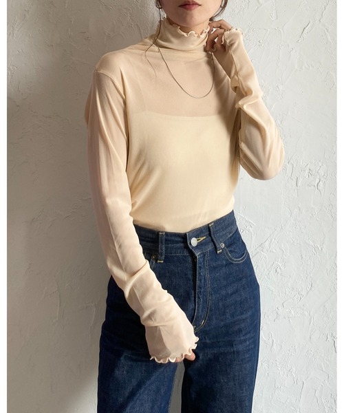 She's Closet(シーズクローゼット)の「前後2wayメロウフリルハイネック長袖シアー/シースループルオーバートップス(Tシャツ/カットソー・レディース・ライトベージュ・FREE)」の9枚目の写真