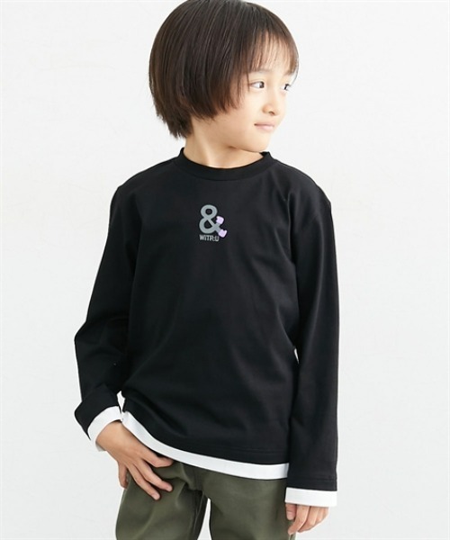 QUNTSTYLE(キュントスタイル)の「長袖レイヤード プリントTシャツ <綿100%>(Tシャツ/カットソー・キッズ・パープル系/ブルー系/ブラック系/カーキ・110/120/130/140/150/160/100/170)」の1枚目の写真