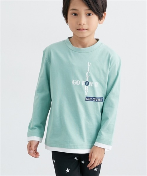 QUNTSTYLE(キュントスタイル)の「長袖レイヤード プリントTシャツ <綿100%>(Tシャツ/カットソー・キッズ・パープル系/ブルー系/ブラック系/カーキ・110/120/130/140/150/160/100/170)」の3枚目の写真
