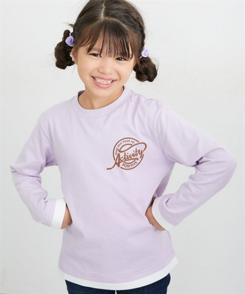 QUNTSTYLE(キュントスタイル)の「長袖レイヤード プリントTシャツ <綿100%>(Tシャツ/カットソー・キッズ・パープル系/ブルー系/ブラック系/カーキ・110/120/130/140/150/160/100/170)」の4枚目の写真