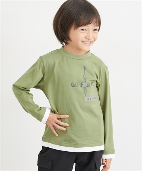 QUNTSTYLE(キュントスタイル)の「長袖レイヤード プリントTシャツ <綿100%>(Tシャツ/カットソー・キッズ・パープル系/ブルー系/ブラック系/カーキ・110/120/130/140/150/160/100/170)」の2枚目の写真