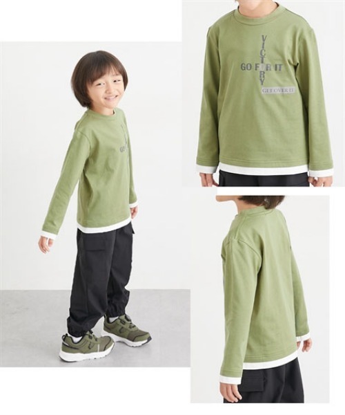 QUNTSTYLE(キュントスタイル)の「長袖レイヤード プリントTシャツ <綿100%>(Tシャツ/カットソー・キッズ・パープル系/ブルー系/ブラック系/カーキ・110/120/130/140/150/160/100/170)」の13枚目の写真
