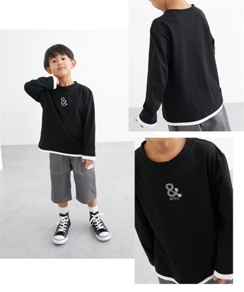 QUNTSTYLE(キュントスタイル)の「長袖レイヤード プリントTシャツ <綿100%>(Tシャツ/カットソー・キッズ・パープル系/ブルー系/ブラック系/カーキ・110/120/130/140/150/160/100/170)」の7枚目の写真