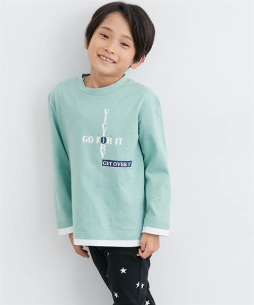 QUNTSTYLE(キュントスタイル)の「長袖レイヤード プリントTシャツ <綿100%>(Tシャツ/カットソー・キッズ・パープル系/ブルー系/ブラック系/カーキ・110/120/130/140/150/160/100/170)」の8枚目の写真