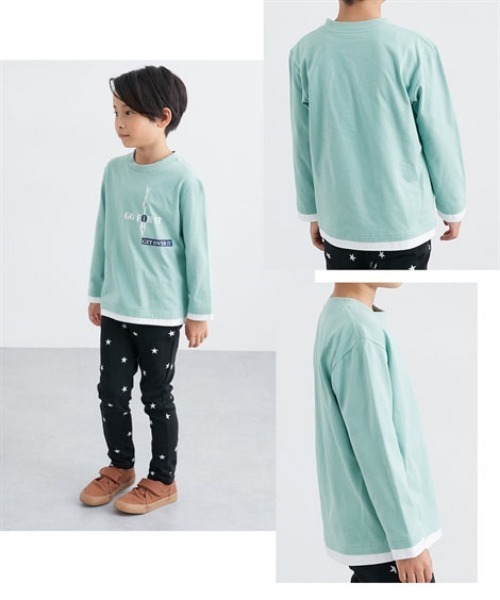 QUNTSTYLE(キュントスタイル)の「長袖レイヤード プリントTシャツ <綿100%>(Tシャツ/カットソー・キッズ・パープル系/ブルー系/ブラック系/カーキ・110/120/130/140/150/160/100/170)」の9枚目の写真