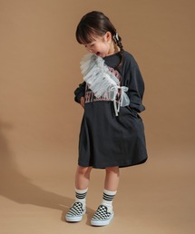 【WEB限定/DRC/お肌に嬉しい綿100%】グラフィック長袖ワンピース+チュールマルチフリルセット