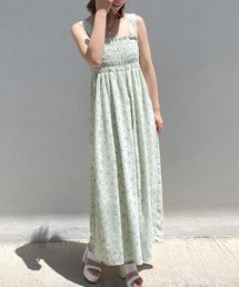 柄シャーリングサロペット