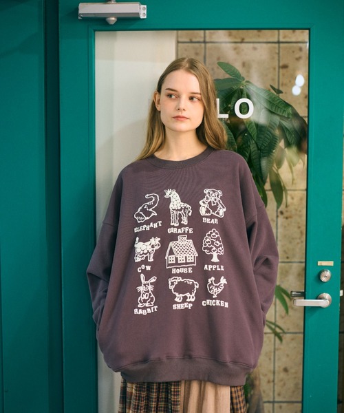 anoco no oheya（アノコノオへヤ）の「pocopoco animal sweat/ポコポコアニマルスウェット（スウェット・レディース・グレー/ピンク/ダークブラウン・FREE）」の2枚目の写真