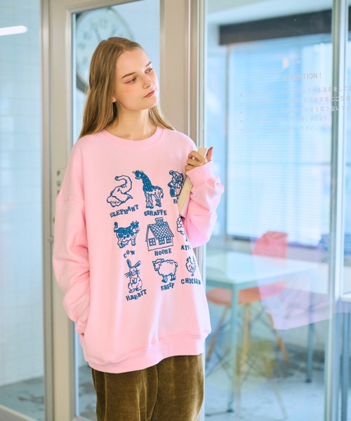 anoco no oheya（アノコノオへヤ）の「pocopoco animal sweat/ポコポコアニマルスウェット（スウェット・レディース・グレー/ピンク/ダークブラウン・FREE）」の4枚目の写真