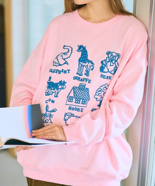 anoco no oheya（アノコノオへヤ）の「pocopoco animal sweat/ポコポコアニマルスウェット（スウェット・レディース・グレー/ピンク/ダークブラウン・FREE）」の5枚目の写真