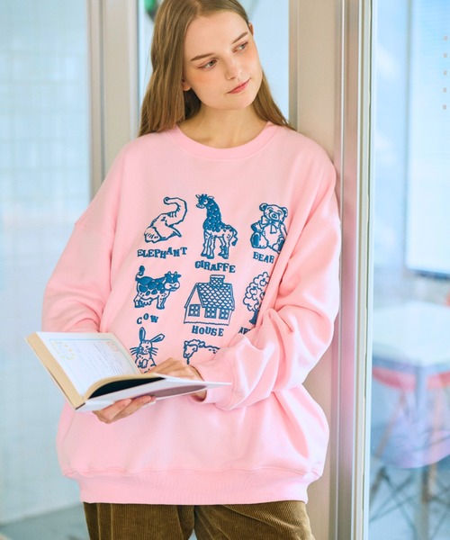 anoco no oheya（アノコノオへヤ）の「pocopoco animal sweat/ポコポコアニマルスウェット（スウェット・レディース・グレー/ピンク/ダークブラウン・FREE）」の6枚目の写真