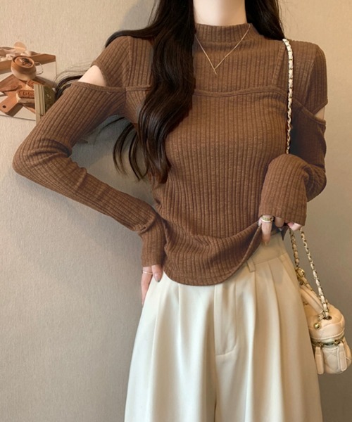 Miniministore(ミニミニストア)の「肌見せニットトップス 韓国風タイトニット(ニット/セーター・レディース・ベージュ/ブラウン/ブラック・FREE)」の2枚目の写真
