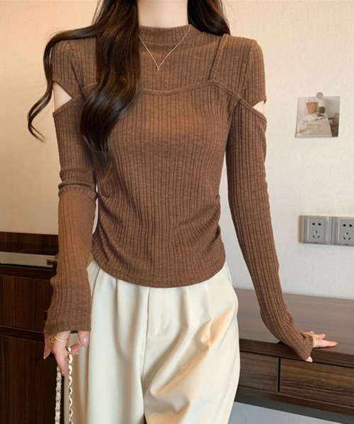 Miniministore(ミニミニストア)の「肌見せニットトップス 韓国風タイトニット(ニット/セーター・レディース・ベージュ/ブラウン/ブラック・FREE)」の7枚目の写真