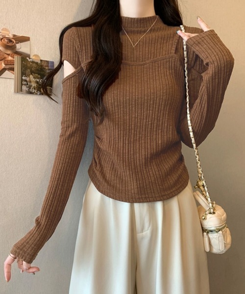 Miniministore(ミニミニストア)の「肌見せニットトップス 韓国風タイトニット(ニット/セーター・レディース・ベージュ/ブラウン/ブラック・FREE)」の8枚目の写真