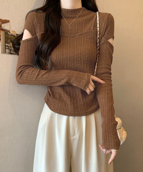 Miniministore(ミニミニストア)の「肌見せニットトップス 韓国風タイトニット(ニット/セーター・レディース・ベージュ/ブラウン/ブラック・FREE)」の9枚目の写真
