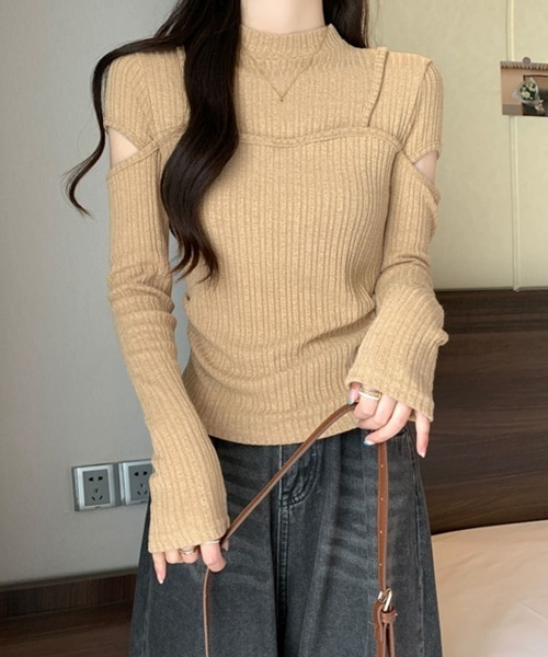Miniministore(ミニミニストア)の「肌見せニットトップス 韓国風タイトニット(ニット/セーター・レディース・ベージュ/ブラウン/ブラック・FREE)」の10枚目の写真