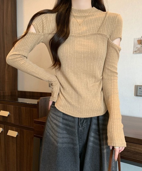 Miniministore(ミニミニストア)の「肌見せニットトップス 韓国風タイトニット(ニット/セーター・レディース・ベージュ/ブラウン/ブラック・FREE)」の11枚目の写真
