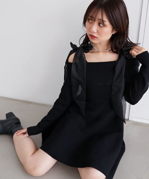 MAJESTIC LEGON（マジェスティックレゴン）の「マルチwayリボンオフショルワンピース（ワンピース・レディース・アイボリー/ブルー系その他5/ブラック/チャコールグレー・MEDIUM/LARGE）」の3枚目の写真