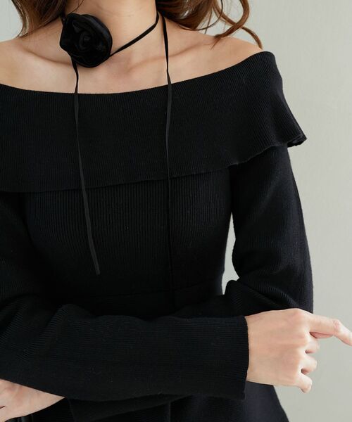 MAJESTIC LEGON（マジェスティックレゴン）の「マルチwayリボンオフショルワンピース（ワンピース・レディース・アイボリー/ブルー系その他5/ブラック/チャコールグレー・MEDIUM/LARGE）」の6枚目の写真