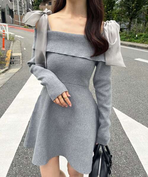 MAJESTIC LEGON（マジェスティックレゴン）の「マルチwayリボンオフショルワンピース（ワンピース・レディース・アイボリー/ブルー系その他5/ブラック/チャコールグレー・MEDIUM/LARGE）」の9枚目の写真