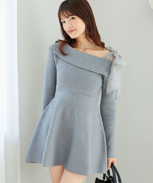 MAJESTIC LEGON（マジェスティックレゴン）の「マルチwayリボンオフショルワンピース（ワンピース・レディース・アイボリー/ブルー系その他5/ブラック/チャコールグレー・MEDIUM/LARGE）」の13枚目の写真