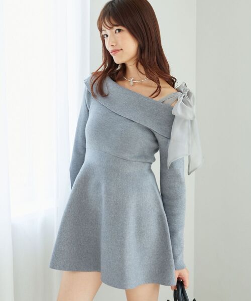 MAJESTIC LEGON（マジェスティックレゴン）の「マルチwayリボンオフショルワンピース（ワンピース・レディース・アイボリー/ブルー系その他5/ブラック/チャコールグレー・MEDIUM/LARGE）」の14枚目の写真