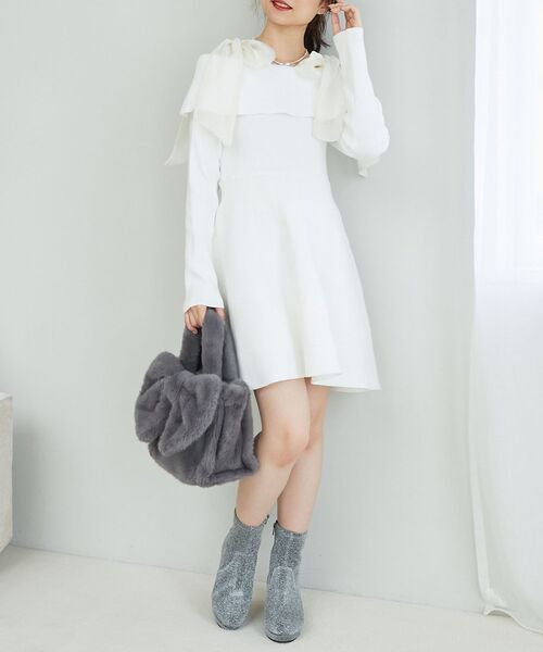 MAJESTIC LEGON（マジェスティックレゴン）の「マルチwayリボンオフショルワンピース（ワンピース・レディース・アイボリー/ブルー系その他5/ブラック/チャコールグレー・MEDIUM/LARGE）」の19枚目の写真