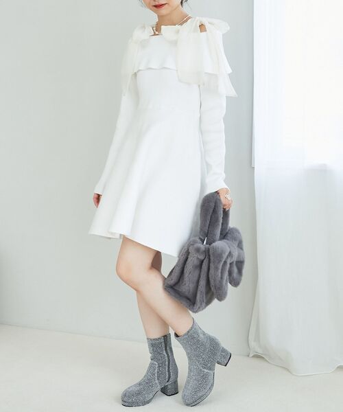 MAJESTIC LEGON（マジェスティックレゴン）の「マルチwayリボンオフショルワンピース（ワンピース・レディース・アイボリー/ブルー系その他5/ブラック/チャコールグレー・MEDIUM/LARGE）」の20枚目の写真