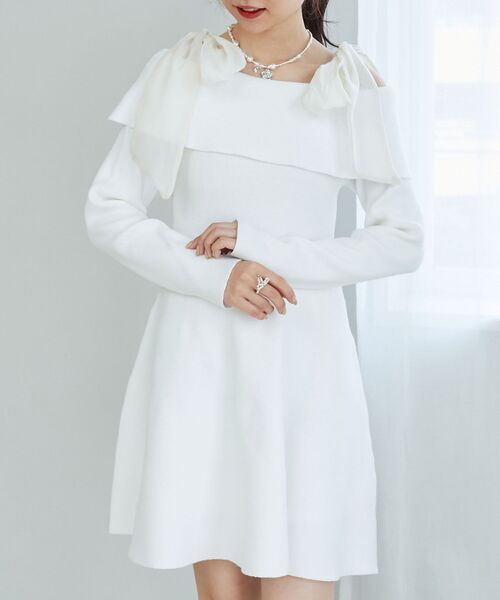 MAJESTIC LEGON（マジェスティックレゴン）の「マルチwayリボンオフショルワンピース（ワンピース・レディース・アイボリー/ブルー系その他5/ブラック/チャコールグレー・MEDIUM/LARGE）」の22枚目の写真