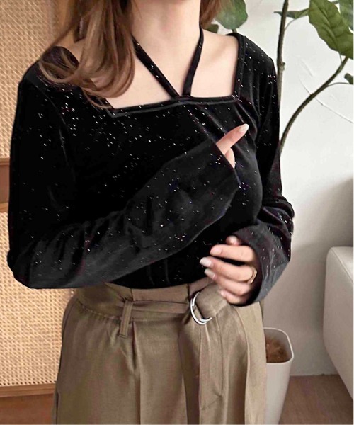 apres jour clair（アプレジュールクレア）の「【apres jour clair】ベロア変形TOPS【ZOZOTOWN限定アイテム】（Tシャツ/カットソー・レディース・ベージュ/ダークブラウン/アイボリー/ブラック・フリー/X-LARGE）」の3枚目の写真