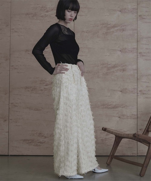 miette（ミエット）の「フリンジツイードワイドパンツ（その他パンツ・レディース・オフホワイト/ブラック・FREE）」の6枚目の写真