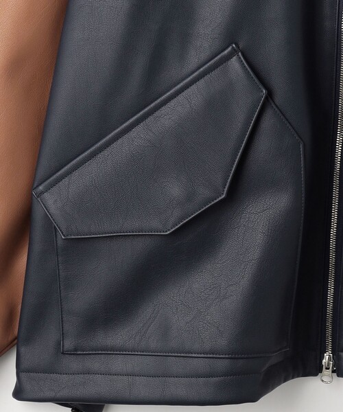 MAGIC STICK（マジックスティック）の「＜MAGIC STICK＞ レザータッチ CWU-36P ジャケット（ブルゾン・メンズ・ネイビー/ブラック・M/L）」の6枚目の写真