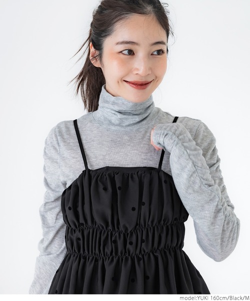 coca（coca）（コカ）の「フロッキードット柄 ハリ感キャミチュニック（キャミソール・レディース・ベージュ/ブラック・L/M）」の8枚目の写真