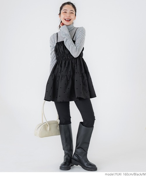 coca（coca）（コカ）の「フロッキードット柄 ハリ感キャミチュニック（キャミソール・レディース・ベージュ/ブラック・L/M）」の7枚目の写真