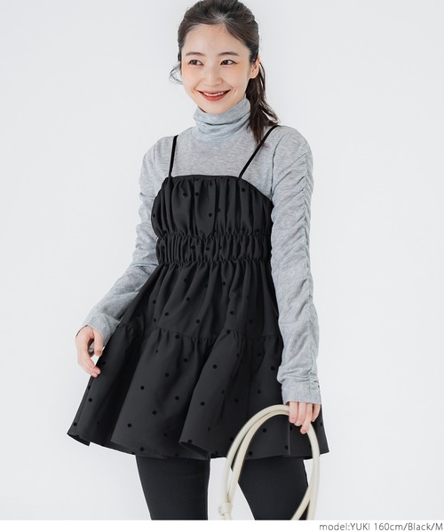 coca（coca）（コカ）の「フロッキードット柄 ハリ感キャミチュニック（キャミソール・レディース・ベージュ/ブラック・L/M）」の5枚目の写真