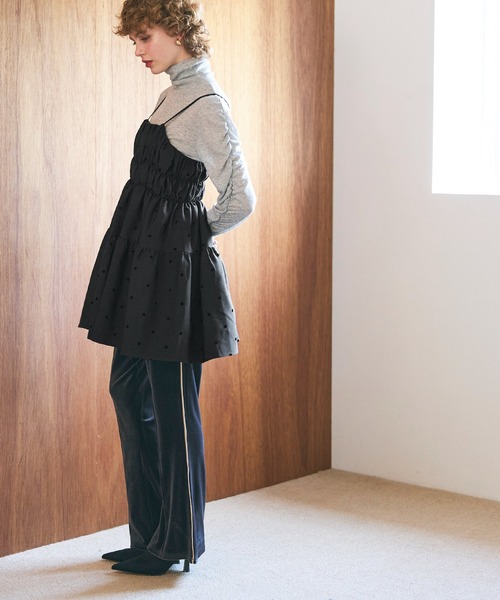 coca（coca）（コカ）の「フロッキードット柄 ハリ感キャミチュニック（キャミソール・レディース・ベージュ/ブラック・L/M）」の13枚目の写真