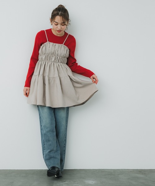 coca（coca）（コカ）の「フロッキードット柄 ハリ感キャミチュニック（キャミソール・レディース・ベージュ/ブラック・L/M）」の15枚目の写真