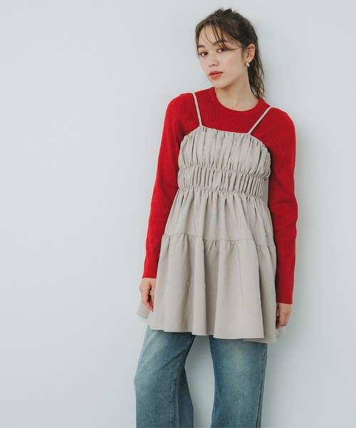 coca（coca）（コカ）の「フロッキードット柄 ハリ感キャミチュニック（キャミソール・レディース・ベージュ/ブラック・L/M）」の14枚目の写真