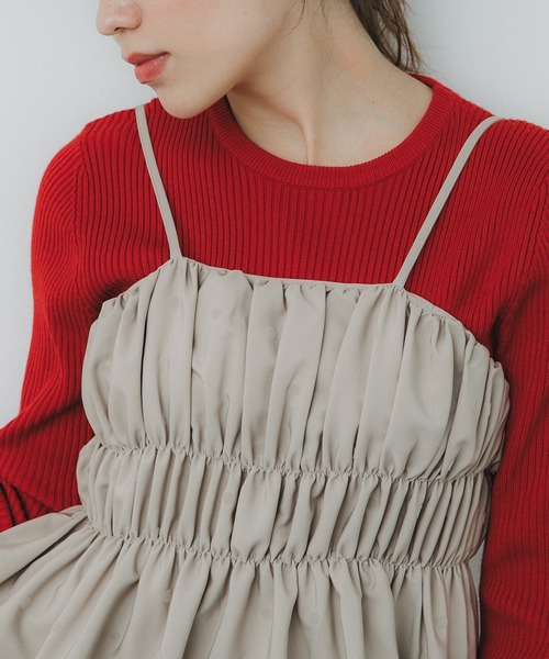 coca（coca）（コカ）の「フロッキードット柄 ハリ感キャミチュニック（キャミソール・レディース・ベージュ/ブラック・L/M）」の16枚目の写真