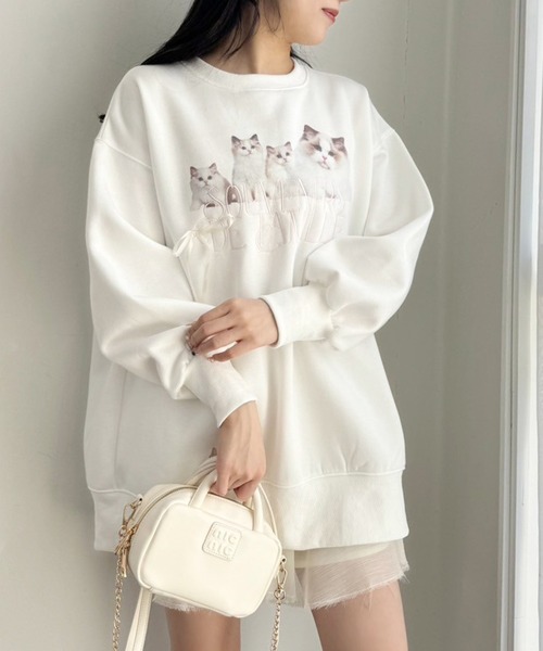 one after another NICE CLAUP(ワンアフターアナザーナイスクラップ)の「ねこちゃんアソートスウェット(スウェット・レディース・ホワイト系その他2/チャコールグレー/サックスブルー/ホワイト系その他・FREE)」の3枚目の写真